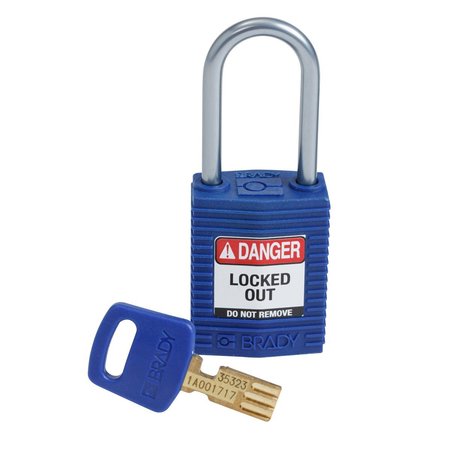 BRADY Compact SafeKey Key Retaining Nylon Padlock 1.5 in Aluminum Shackle KD Blue 1PK CPT-BLU-38AL-KD